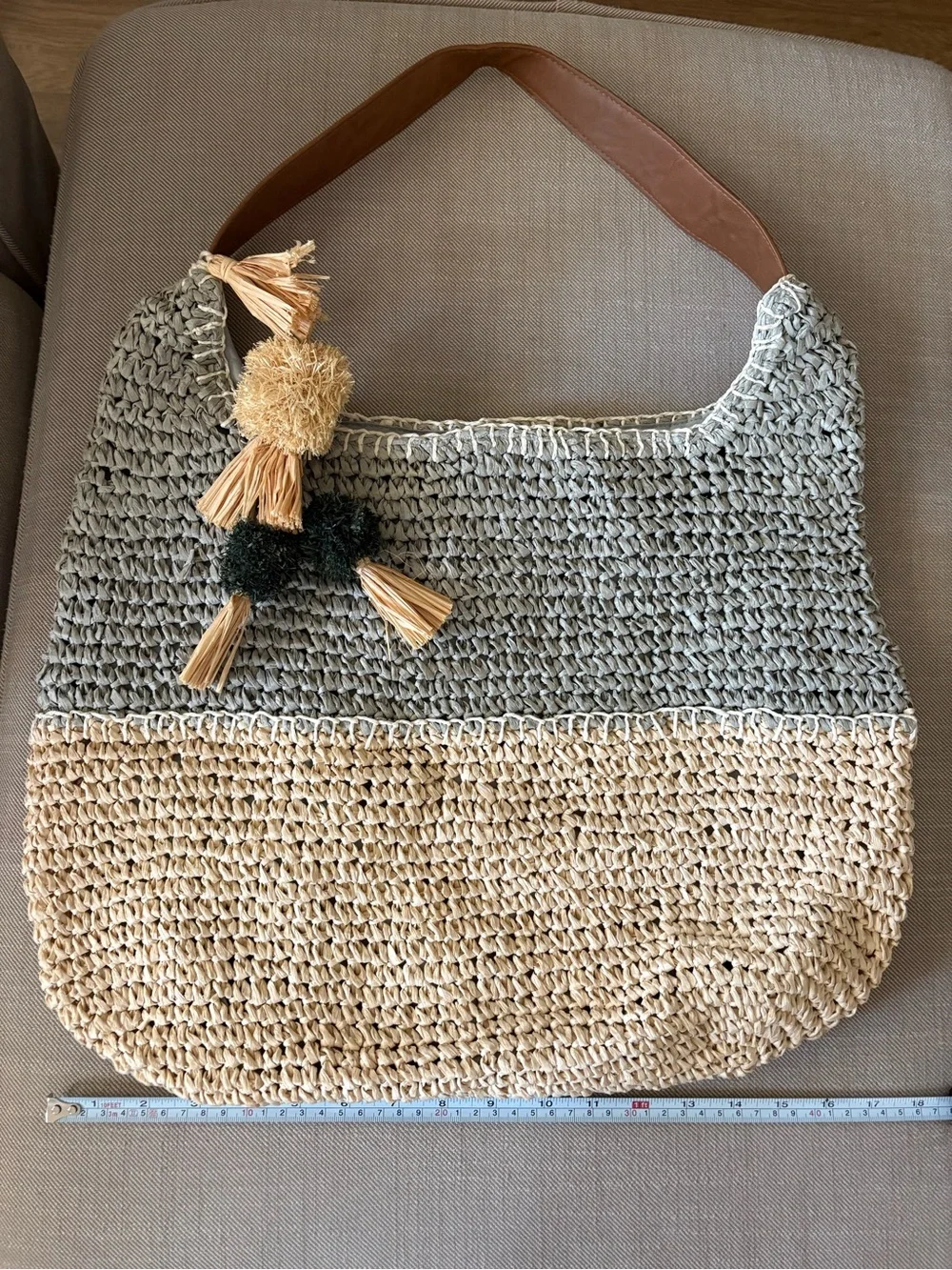 NWOT Sonoma Goods for Life large color-block straw raffia tote shoulder bag